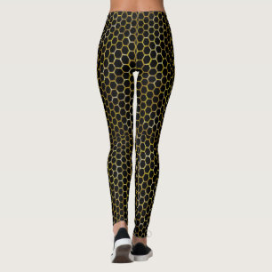 Modern Black Gold Hexagon Biene Abstraktes Muster Leggings