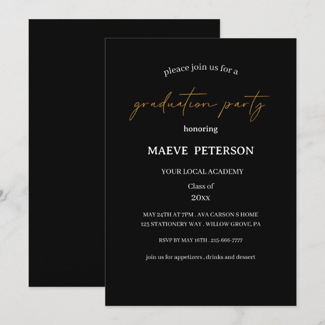 Modern black & gold law school graduation  einladung (Vorne/Hinten)