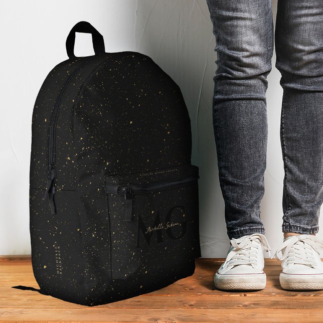 Modern Black Gold Luxury Monogram Minimalistisch Bedruckter Rucksack (Modern Black Gold Luxury Monogram Minimalist Printed Backpack
)