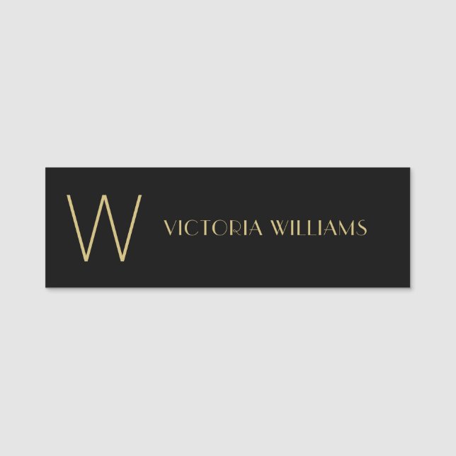 Modern Black Gold Minimalistischer Monogramm Name Namensschild (Vorderseite)