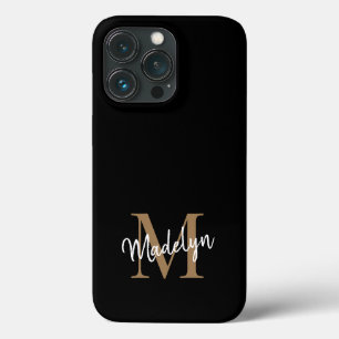 Modern Black Gold Monogram Feminine Script Name Case-Mate iPhone Hülle