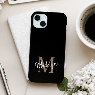 Modern Black Gold Monogram Feminine Script Name Case-Mate iPhone Hülle