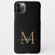 Modern Black Gold Monogram Feminine Script Name
