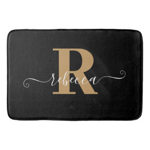 Modern Black Gold Monogram Handskriptname Bath m Badematte