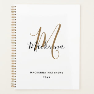 Modern Black Gold Monogram Initial Script Name Planer