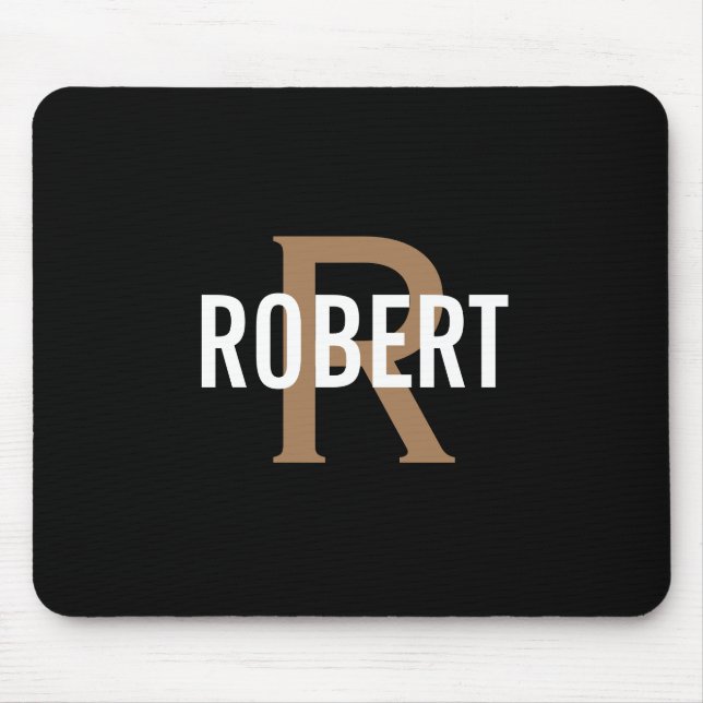 Modern Black gold monogram men name mouse pad Mousepad (Vorne)