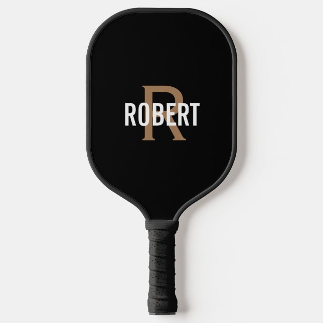 Modern Black gold monogram name mens pickleball pa Schläger (Vorderseite)