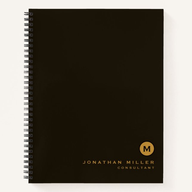 Modern Black Gold Monogram Notizbuch (Vorderseite)