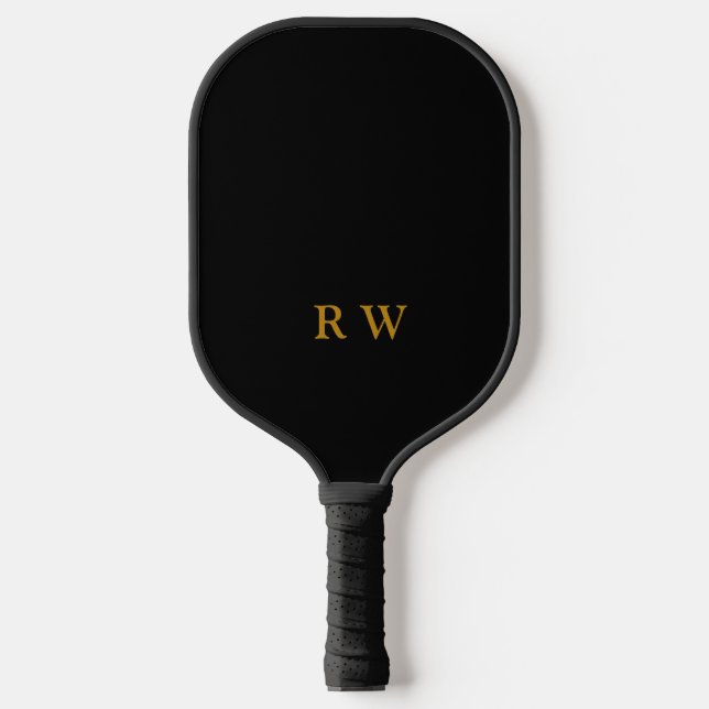 Modern Black Gold Monogram Pickleball Schläger (Vorderseite)