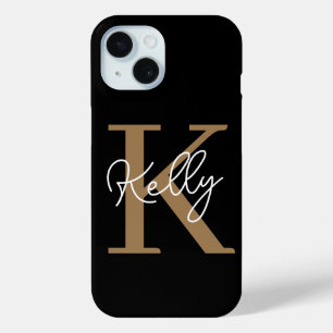 Modern Black Gold Monogram Script Case-Mate iPhone Hülle