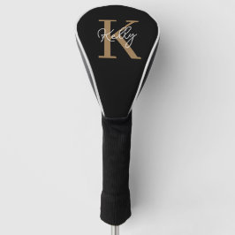 Modern Black Gold Monogram Script Golf Headcover