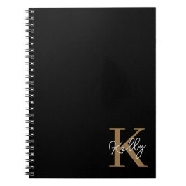 Modern Black Gold Monogram Script Notizblock