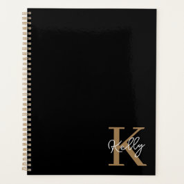 Modern Black Gold Monogram Script Planer