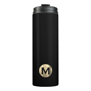 Modern Black Gold Monogram Thermosbecher