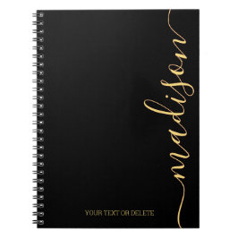 Modern Black Gold Name Monogram Initial Notebook Notizblock
