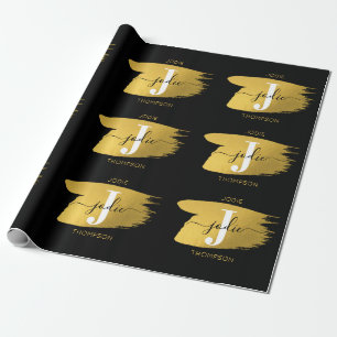 Modern Black & Gold Script Monogram Geschenkpapier