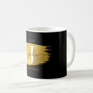 Modern Black & Gold Script Monogram Kaffeetasse