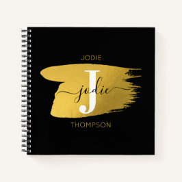 Modern Black & Gold Script Monogram Notizbuch