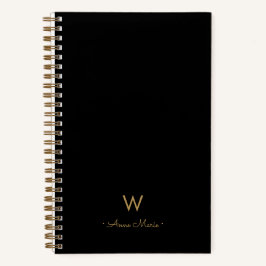 Modern Black Gold Script Monogram Notizbuch