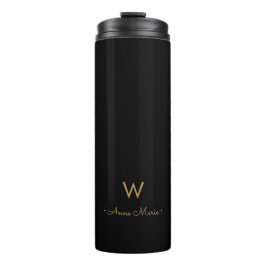 Modern Black Gold Script Monogram Thermosbecher