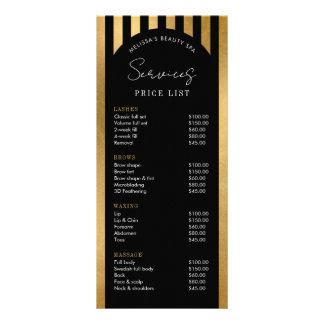 Modern Black & Gold Stripes Salon Price List Menu Werbekarte