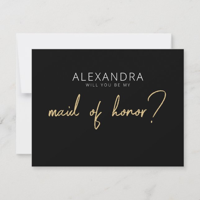 Modern Black + Gold Trauzeugin Vorschlag Card Mitteilungskarte (Vorderseite)