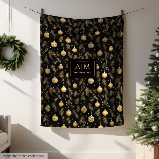 Modern black & gold watercolor custom name blanket fleecedecke (Modern black & gold watercolor custom name blanket)