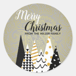Modern Black Gold Weihnachten Runder Aufkleber