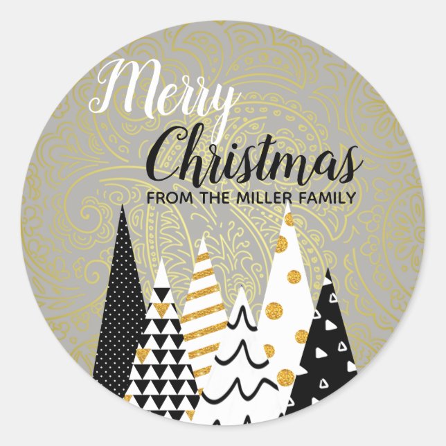Modern Black Gold Weihnachten Runder Aufkleber (Vorderseite)