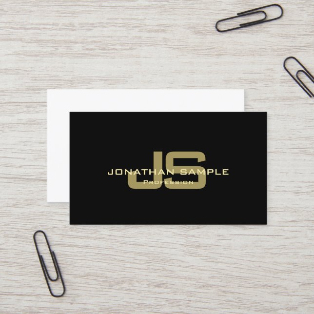 Modern Black Gold White stilvolle Monogram Trendy Visitenkarte (Vorderseite/Rückseite Beispiel)