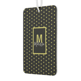 Modern Black Golden Circle Pattern Monogram Autolufterfrischer