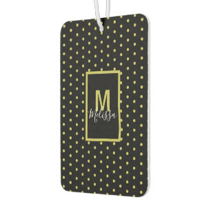 Modern Black Golden Circle Pattern Monogram Autolufterfrischer