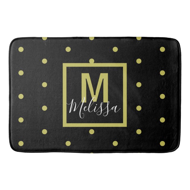 Modern Black Golden Circle Pattern Monogram Badematte (Vorderseite)