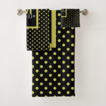 Modern Black Golden Circle Pattern Monogram