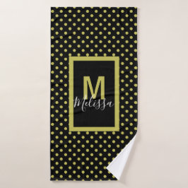 Modern Black Golden Circle Pattern Monogram Badhandtuch Set