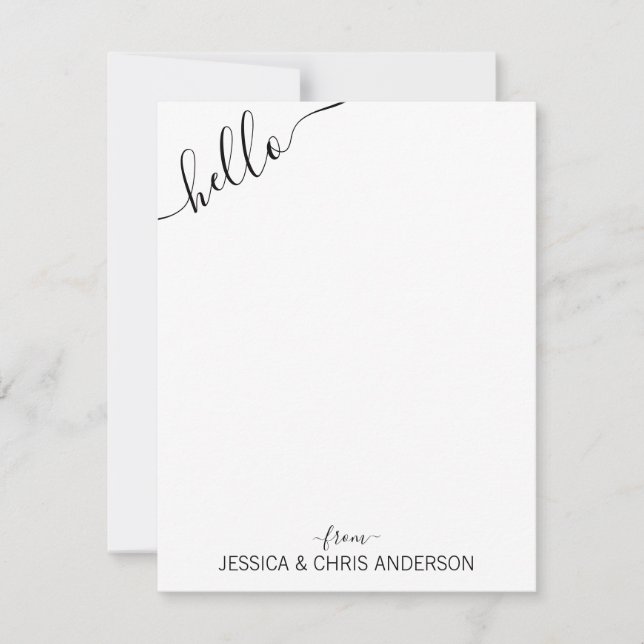 Modern Black Gray Script Slanted Hello from Couple Mitteilungskarte (Vorderseite)