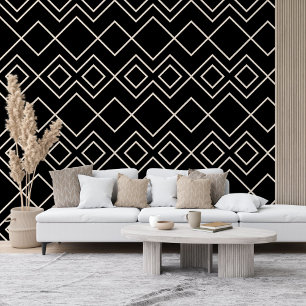Modern Black Greige Ivory Geometric Squares Art Tapete