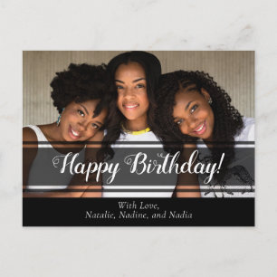 Modern Black Happy Birthday Foto Postcard Postkarte