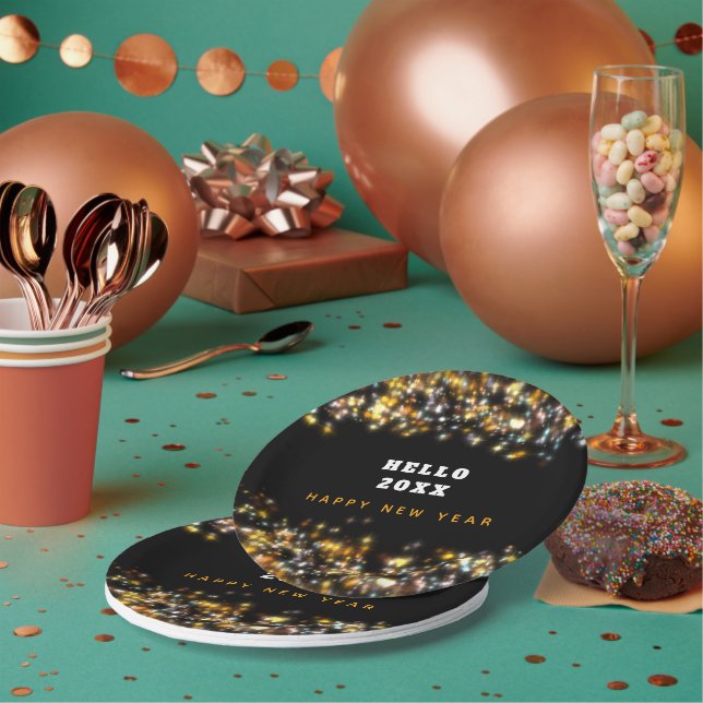 Modern Black Happy New Year Gold Glitzer Sparkling Pappteller (Multi)