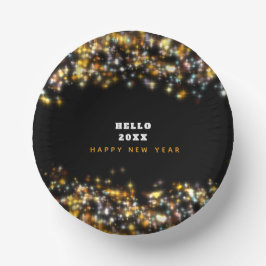 Modern Black Happy New Year Gold Glitzer Sparkling Pappteller