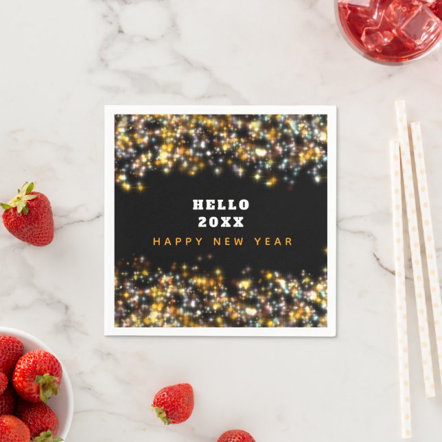 Modern Black Happy New Year Gold Glitzer Sparkling Serviette (Beispiel)