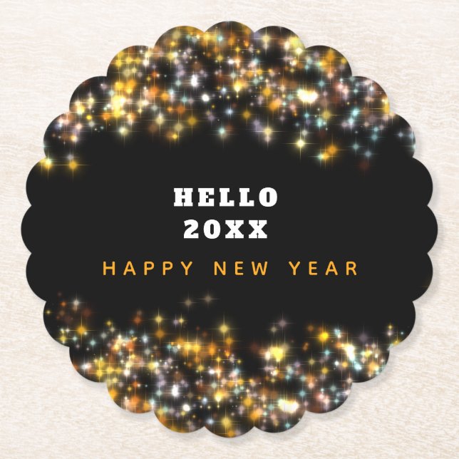 Modern Black Happy New Year Gold Glitzer Sparkling Untersetzer (Vorderseite)
