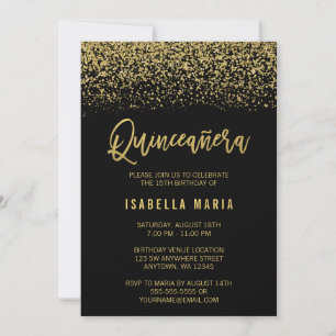 Modern Black Imitats Gold Glitzer Quinceanera Einladung