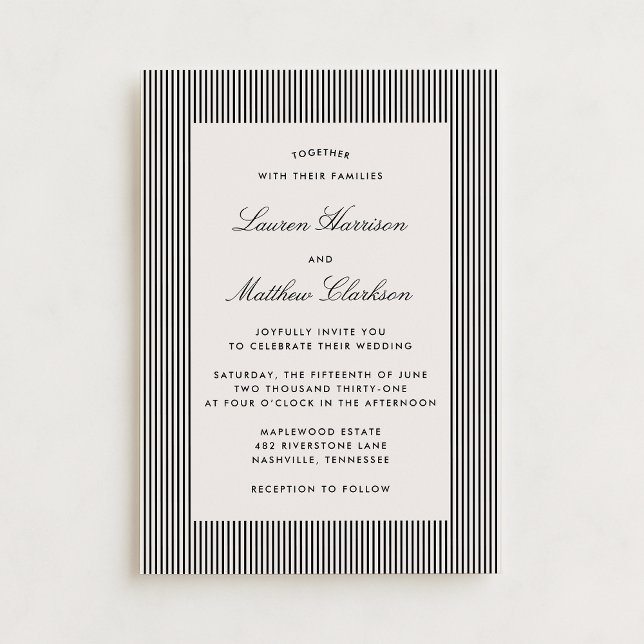 Modern Black & Ivory Striped Wedding Invitation Einladung (Von Creator hochgeladen)