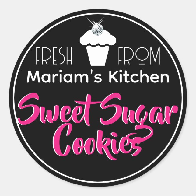Modern Black Kristall Cupcake Cake Cake Konditorei Runder Aufkleber (Vorderseite)