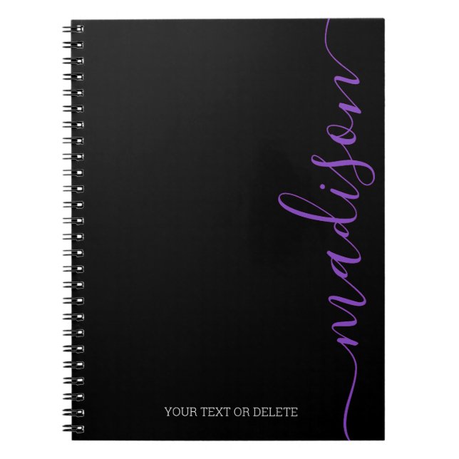 Modern Black Lila Name Monogram Initial Notebook Notizblock (Vorderseite)