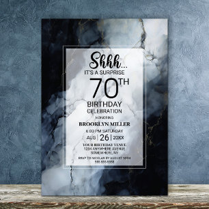 Modern Black Marble Überraschung 70. Geburtstagspa Einladung