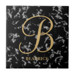 Modern Black Marmor Gold Typografie Name Monogramm Fliese<br><div class="desc">Modern Black Marmor Gold Typografie Name Monogramm</div>