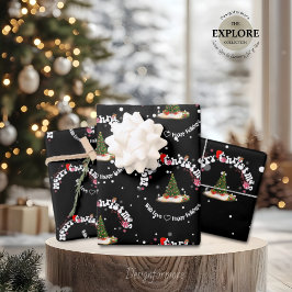 Modern Black Merry Christmas Graffiti Geschenkpapier Set