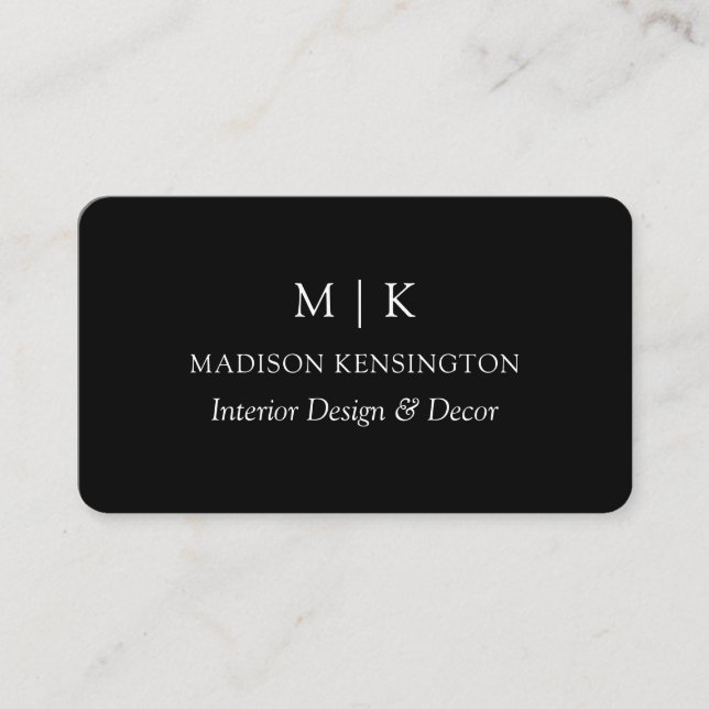 Modern Black Minimalistisch Monogram oder Add Logo Visitenkarte (Vorderseite)